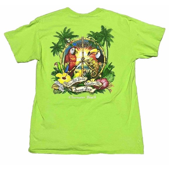 Ron Jon Surf Shop Clearwater Beach T Shirt Lime Green Size Large Surfer Tee - Picture 1 of 6